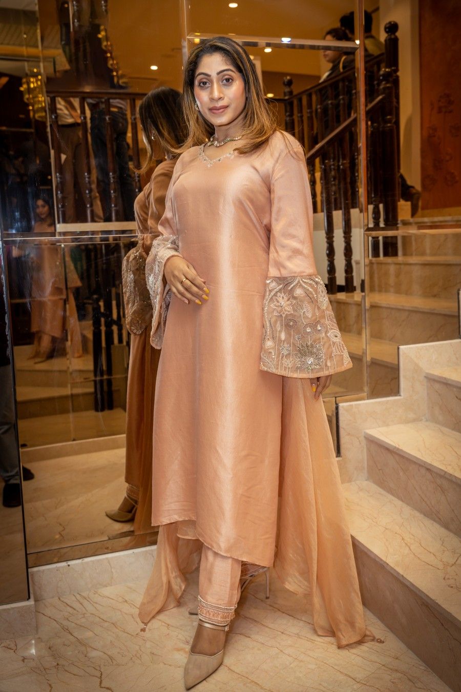 Peach dupion silk kaftan set