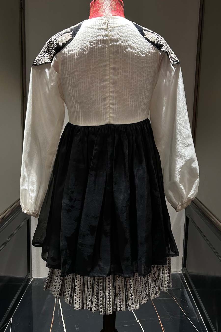 Black & White Silk Embroidered Dress