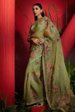 Pista green Organza Silk Hand Embroidered Saree Set