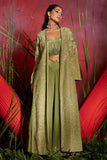 pista green crepe silk embroidered crepe jacket set