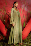 pista green crepe silk embroidered crepe jacket set