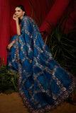 Teal Blue Silk Organza Printed & Embroidered Saree Set