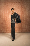 Black pleated cape sleevs jacket and pant set