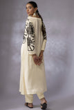 Ivory silk linen satin Embroidered urta Set