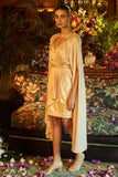 Beige silk Satin pleated Kaftan Dress